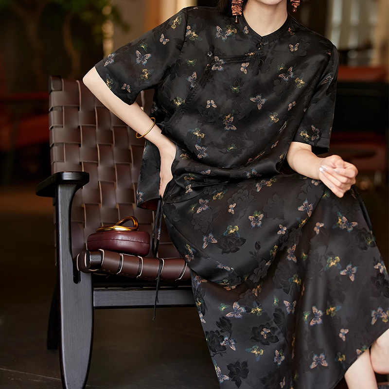 纱上云锦 香云纱套装/连衣裙23mm真丝 蝴蝶新中式桑蚕丝女装夏季