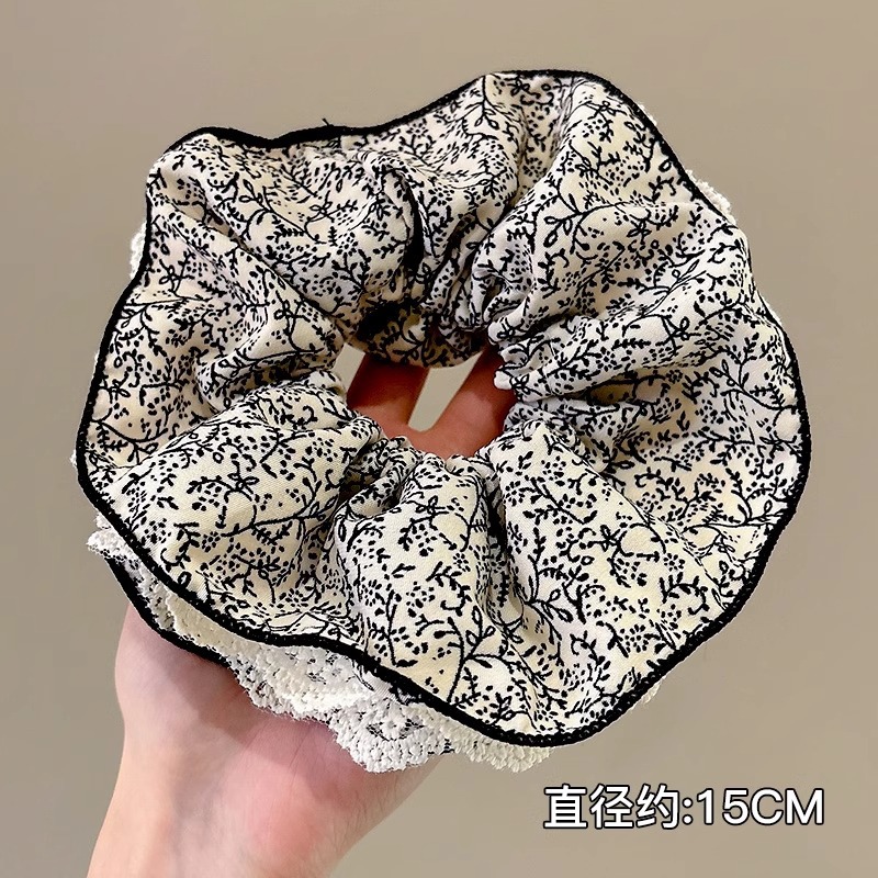 Anillo de pelo de intestino grueso súper grande coreano para mujer 2025 nuevo estilo de alta gama cordón de pelo de encaje plisado temperamento dulce cuerda de cabeza de flor