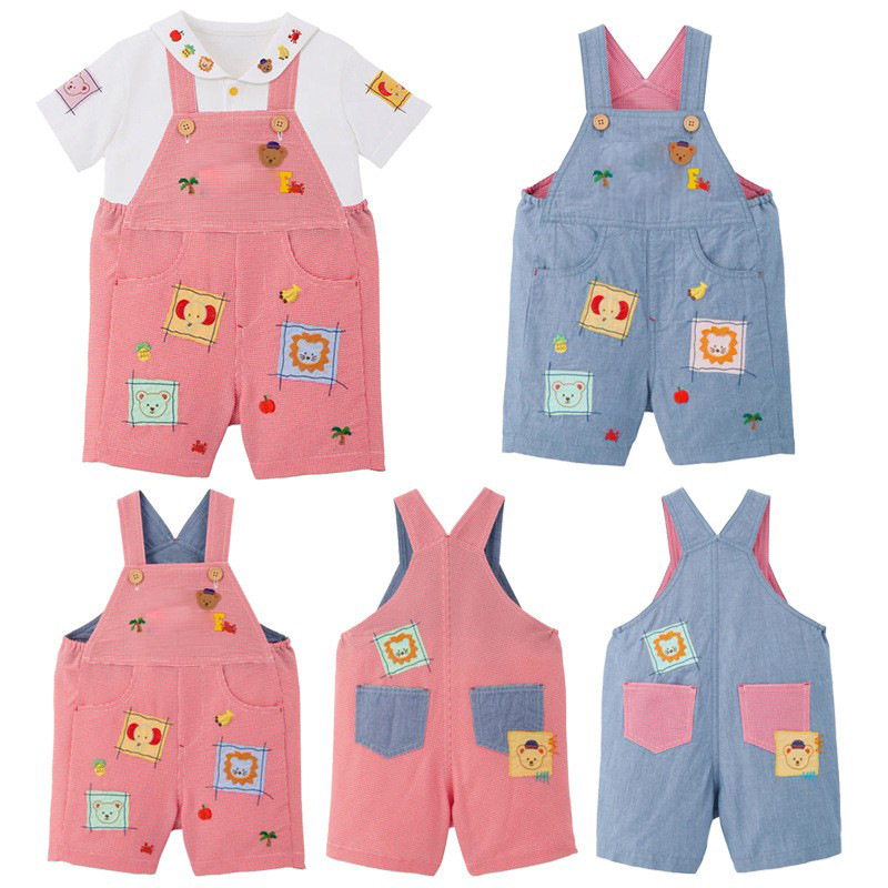 现货 2025年夏季新款童装 儿童棉质卡通小熊动物贴布刺绣背带裤