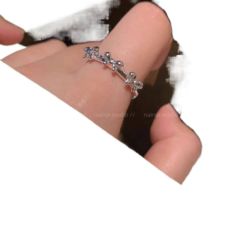 Anillo único de ballet con lazo ~ Diseño minimalista coreano en plata, exquisito y exclusivo para el dedo índice de la mujer_voghion.com