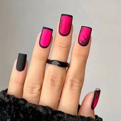 Anime-inspired medium European-style wearable nail web Halloween rose red matte nail art pieces, Western and Eastern Instagram-style nail art