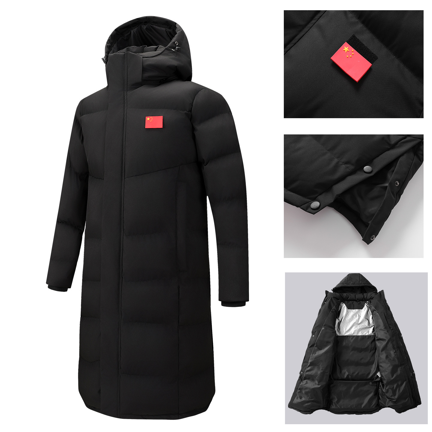26 Winter Training China Team Over-the-Knee Hooded Sports Coat National Uniform Outerwear Martial Arts Swimming Sports Training Warm Cotton Coat