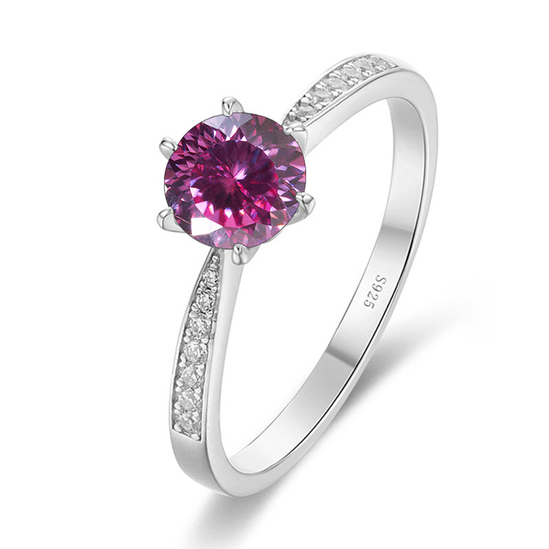 Anillo de boda multicolor, anillo de bodas sofisticado, piedra rosa de moissanita, S925 plata esterlina, fuego