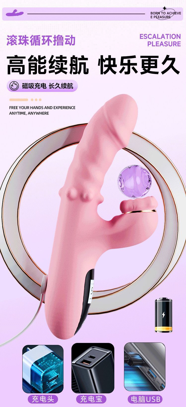 Fully Automatic Silicone Massage Wand with 10-Frequency Thrusting and Suction, USB-C Magnetic Charging — detail image 10