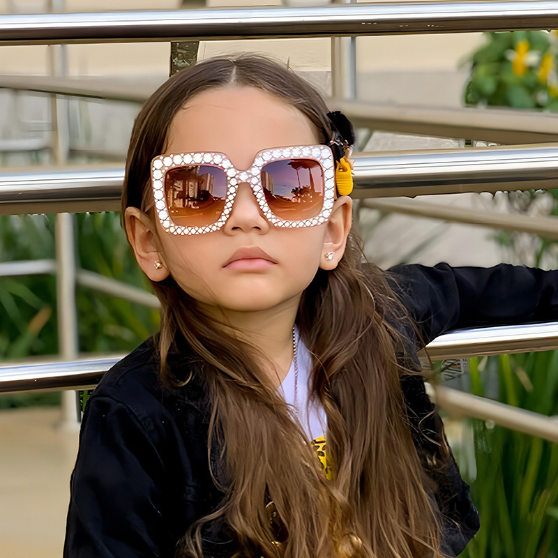 Children's parent-child square frame bling sunglasses cross-border fashion children's sunglasses baby beach sunglasses