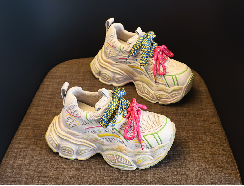 Giày thể thao nữ đế dày lưới thoáng khí phong cách dad sneaker — Trắng vàng chi tiết 5