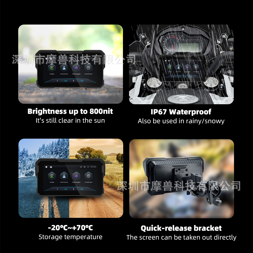 6.25inch Quick-Release Motorcycle Navigation Portable Wireless Carplay/Auto Waterproof Outdoor Riding