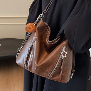 Multifunctional Crossbody Bag Women's 2024 Autumn Retro Maillard Shoulder Bag Large Capacity Travel Backpack