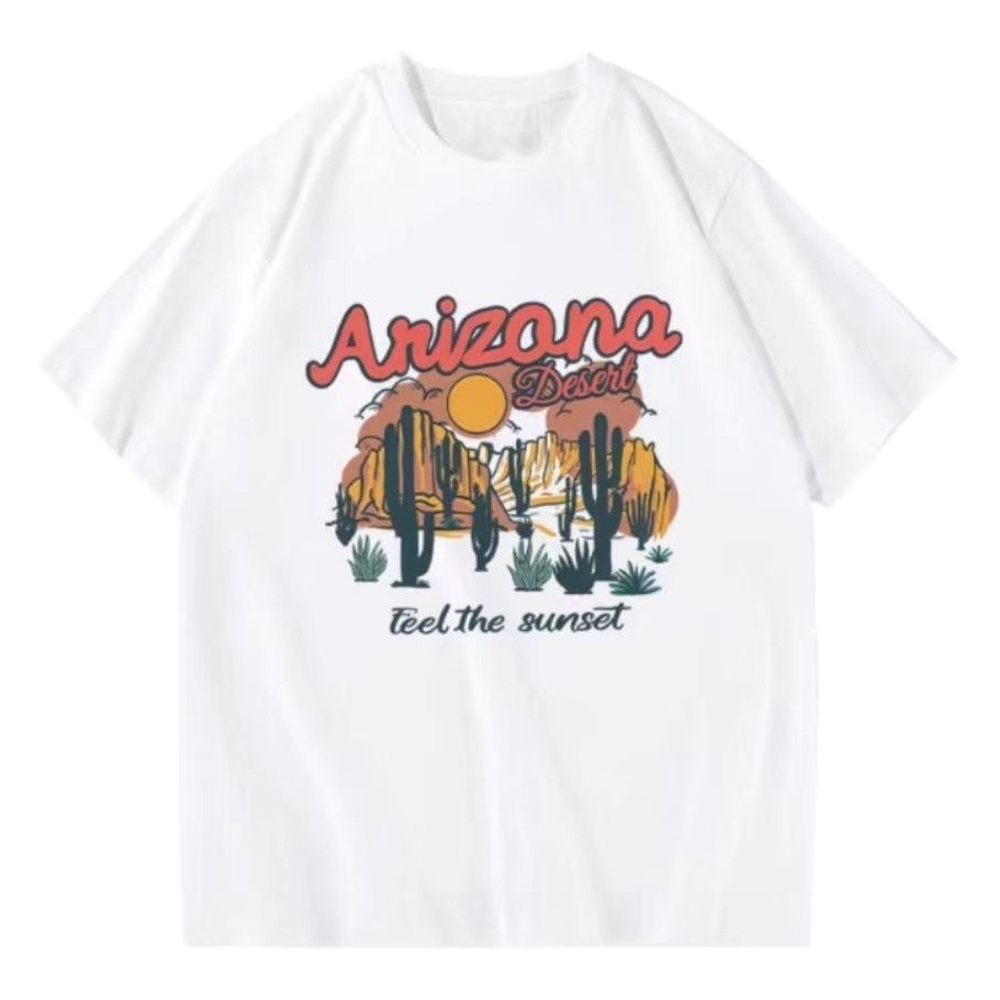 Camiseta de manga corta con cuello redondo y estampado INS, camiseta blanca informal versátil y moderna unisex, conjunto para parejas, informal y versátil.