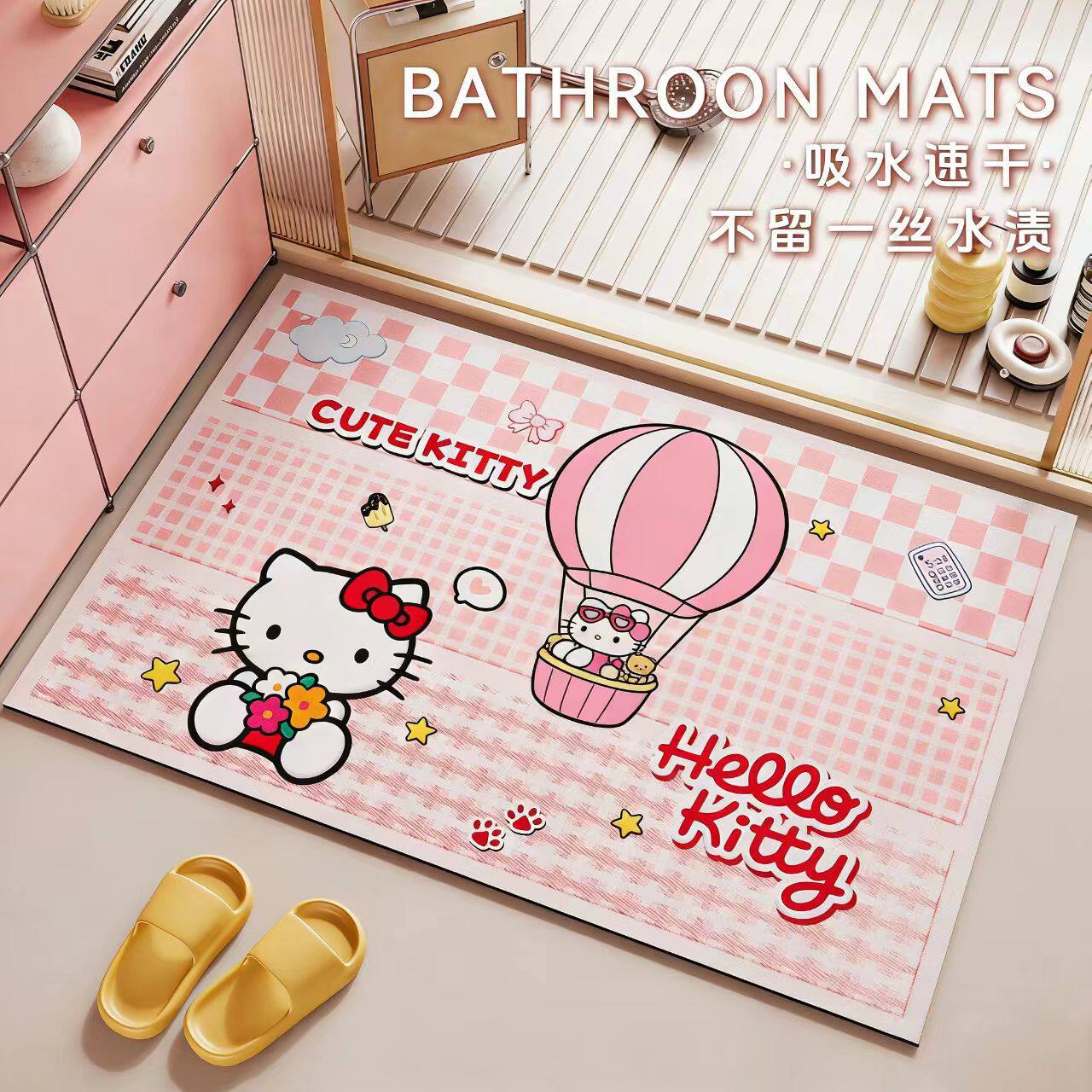 Cute Cartoon Anime Diatomaceous Earth Floor Mat for Washbasin, Quick-Drying, Water-Absorbent, Non-Slip Soft Mat, Easy-Care Bathroom Floor Mat