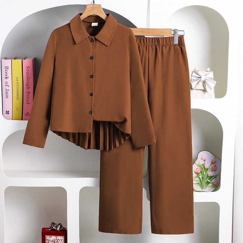 Comercio exterior ropa infantil primavera nueva moda europea y americana para niños y niñas de espalda prensada camisa de manga larga pantalones de piernas anchas