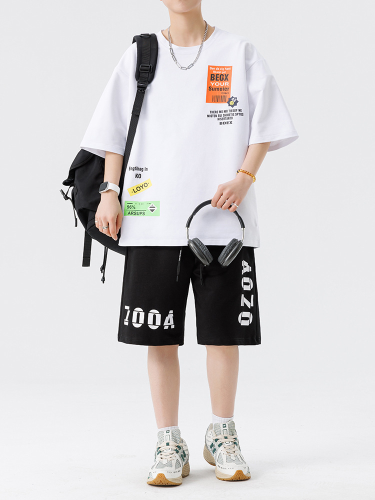 Conjunto de ropa para hombre, conjunto deportivo de verano para jóvenes, informal, de manga corta, pantalones cortos deportivos, conjunto versátil de dos piezas para chicos