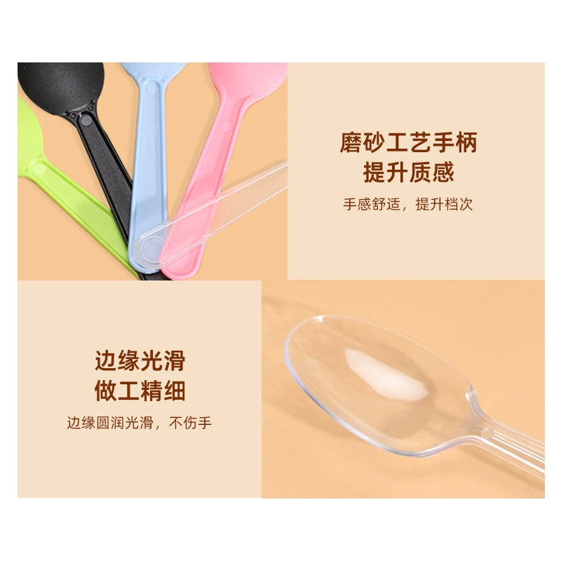 Disposable spoon, transparent plastic pack