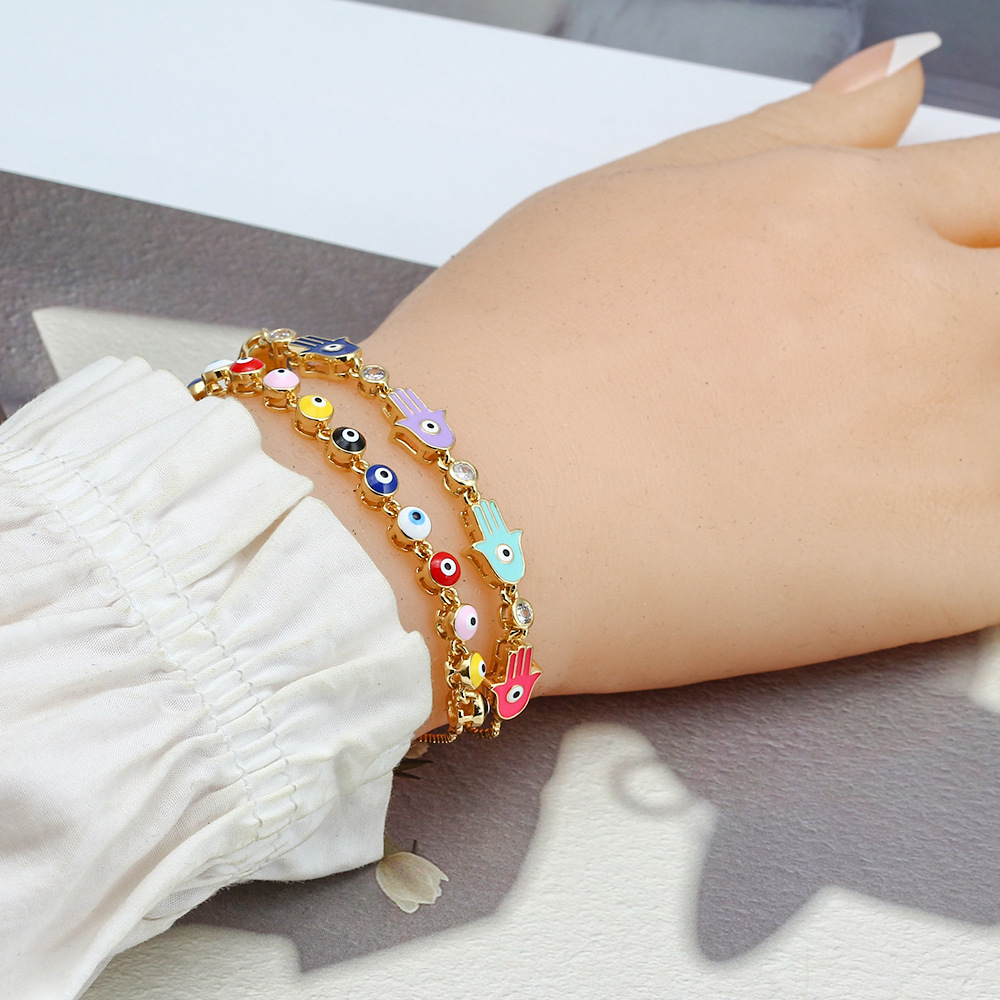 Fashion Devilu0027S Eye Copper Enamel Inlay Zircon Bracelets 1 Piece