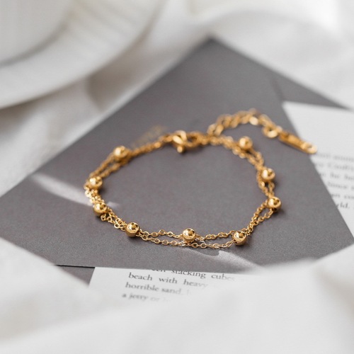 Niche design trendy double-layer bead anklet for women 18K gold cold style high-end forest titanium steel new anklet