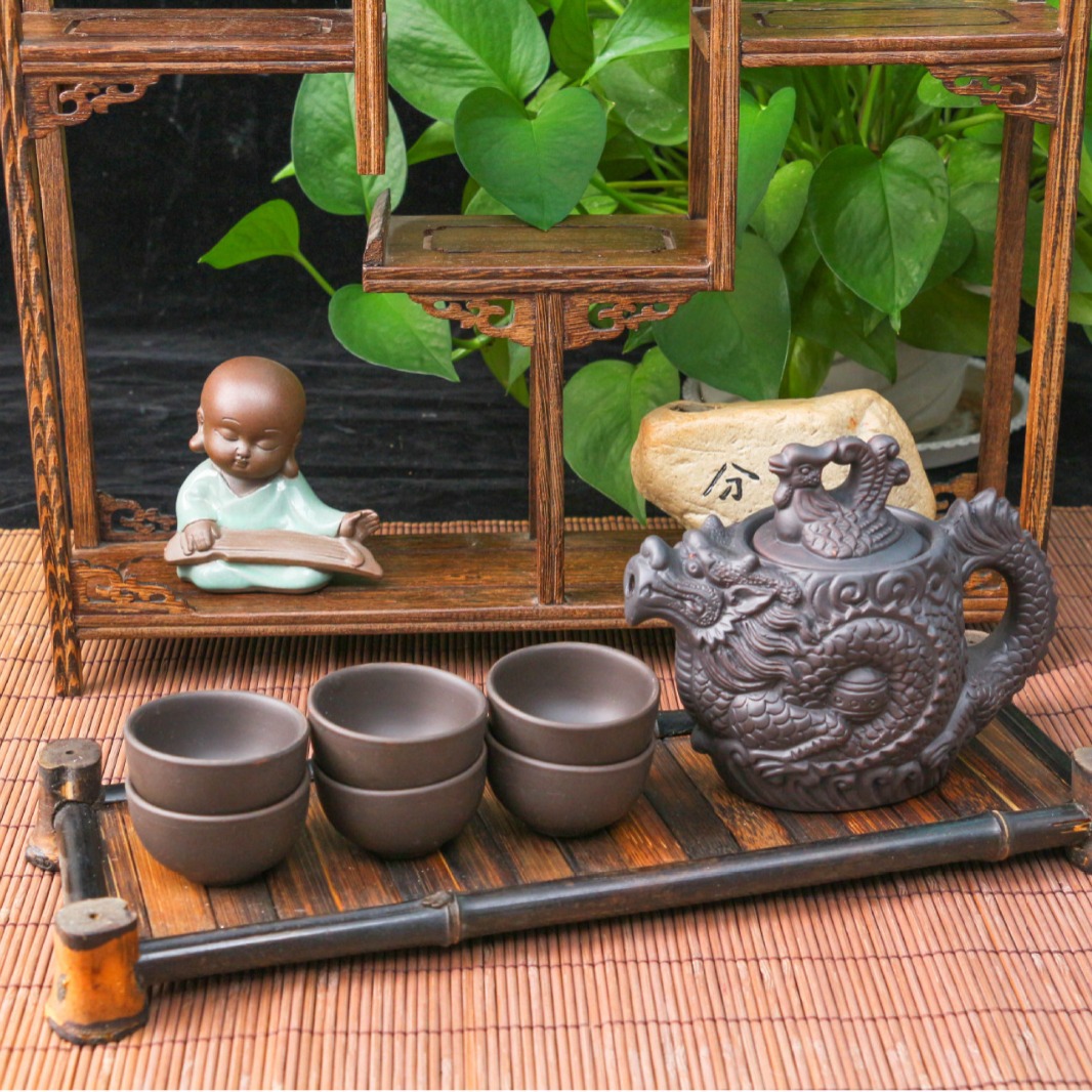 直销富硒紫砂龙凤茶壶茶杯新中式功夫茶具套装龙凤呈祥茶具礼盒装