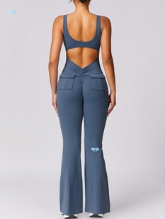 Women Sexy Backs Bodycon Flares Jumpsuits V Back Scrunch