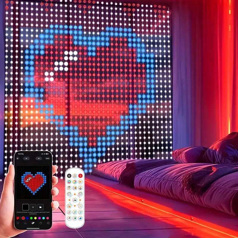 クロスボーダー LED カーテンライト DIY 雰囲気装飾カラフルなポイント制御レザーライトスマート APP プログラム可能なカーテンライトストリング|undefined