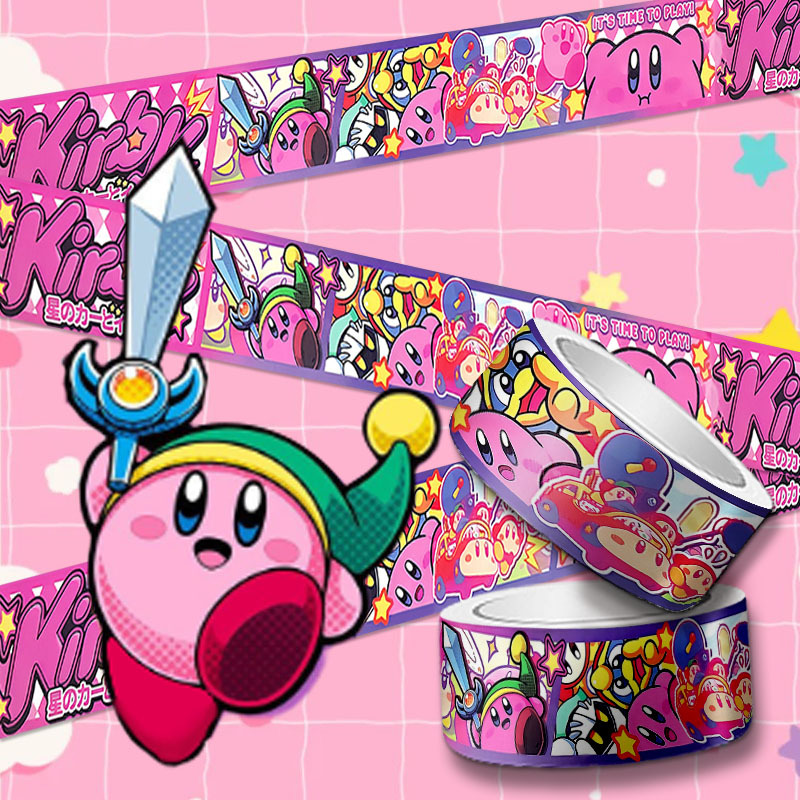 亮面卡通可爱星之卡比少女任天堂Kirby贴纸防水行李箱贴画装饰5米