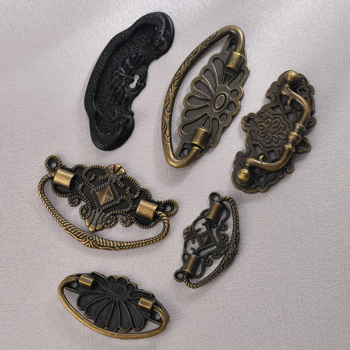 European modern handle imitation ancient wood box retro drawer wood box wine box zinc alloy handle