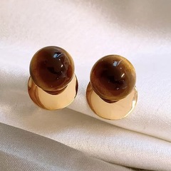 银针虎眼石几何圆形耳钉美拉德法式复古耳环小众高级感简约耳饰女