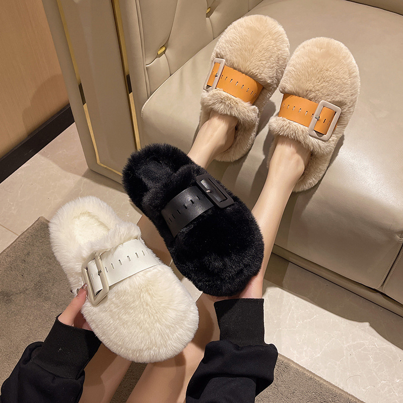 Little Red Book recommendation~!Korean models Baotou The thickness of the bottom Maomao slipper Autumn and winter Home Plush cotton slipper