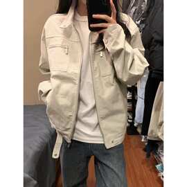 美式复古多口袋立领工装夹克男女秋季设计感宽松情侣外套