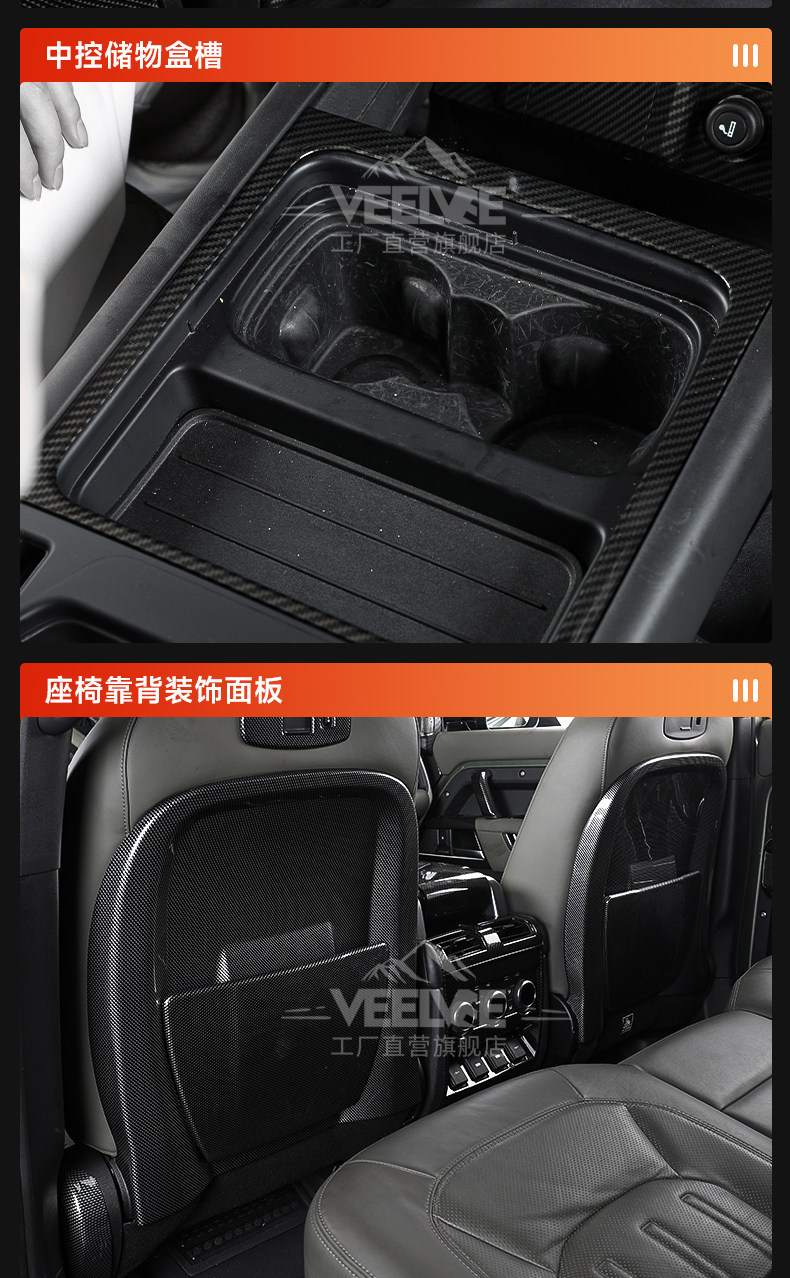 Suitable for Land Rover New Defender 90/110 Carbon Fiber Pattern Interior Decoration Stickers Accessories Steering Wheel Center Console Air Vent Modification