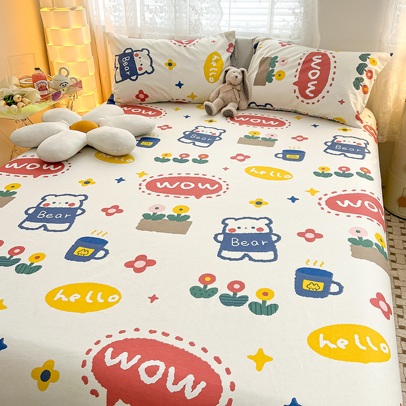 Nuevas sábanas de algodón lindo para niños de una sola pieza de algodón, dormitorio de estudiantes individual, traje de tres piezas de 1,5 metros, verano