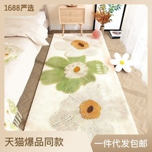 現代簡約輕奢花卉卧室床邊毯家用吸水防滑耐臟耐磨加厚仿羊絨地毯