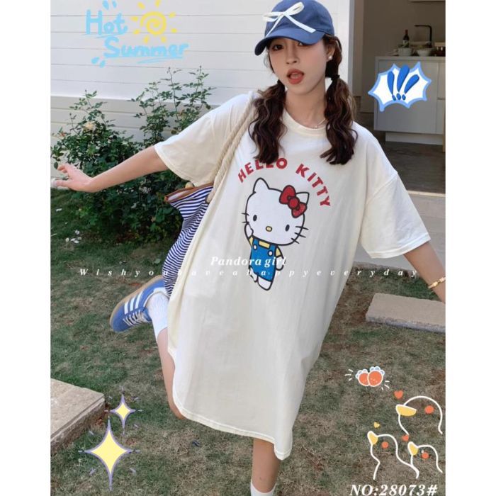 Comercio exterior transfronterizo nuevo estilo suelto niña dibujos animados verano camisón servicio a domicilio letras rojas KT gato pijama dulce y lindo