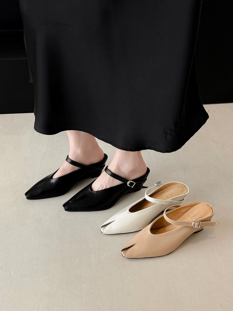 Dép sandal nữ da bò thật mũi cá quai ngang khóa cài đế bệt thời trang Âu Mỹ — màu đen, màu trắng, màu mơ chi tiết 32