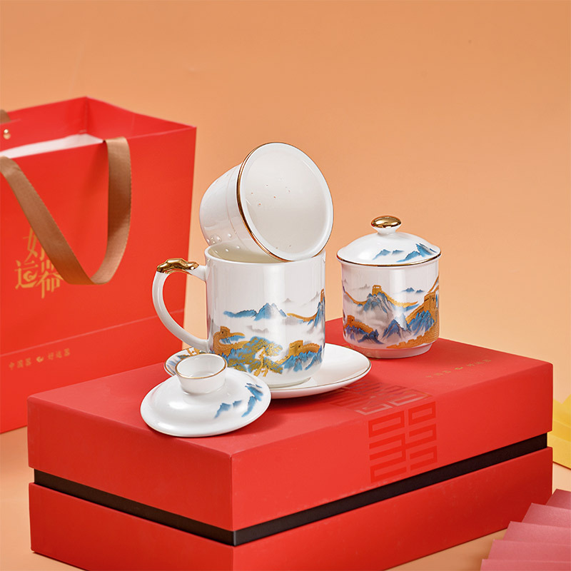Taza de porcelana de hueso taza de separación de té taza de cerámica taza de porcelana con filtración taza de regalo taza de regalo logotipo personalizado