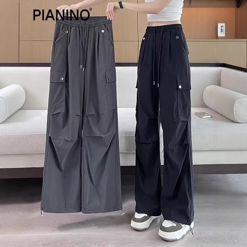 American-Style Work Pants for Women, 2025 Summer Cool and Stylish, Loose Fit, Spring and Summer Gray Hiking Straight-Leg Wide-Leg Casual Pants