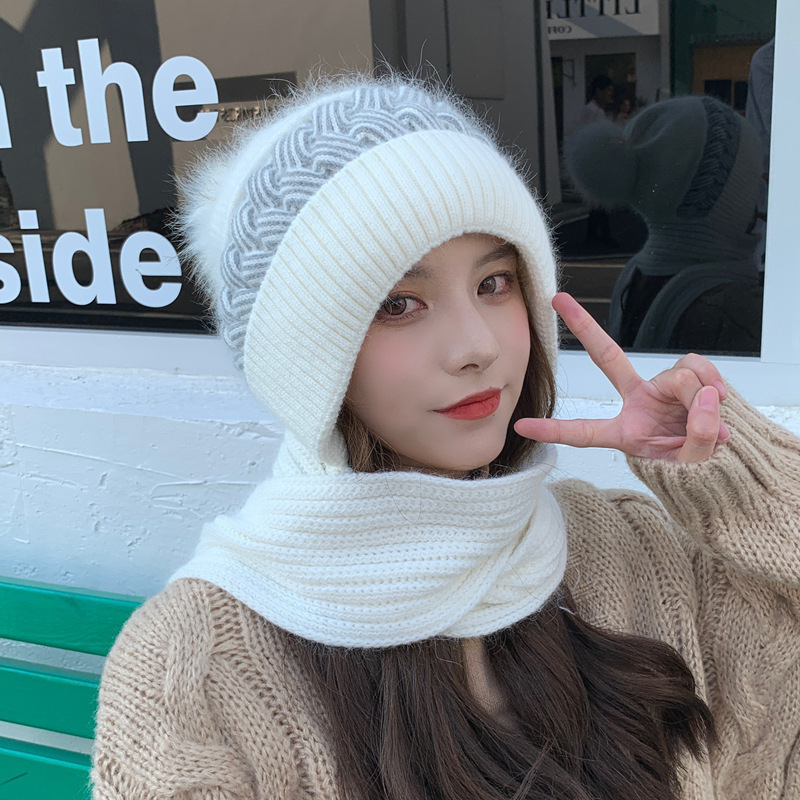 冬の帽子のマフラーの一体の女性の韓国版の冬の保温のウサギの毛のニットは自転車に乗ります。|undefined