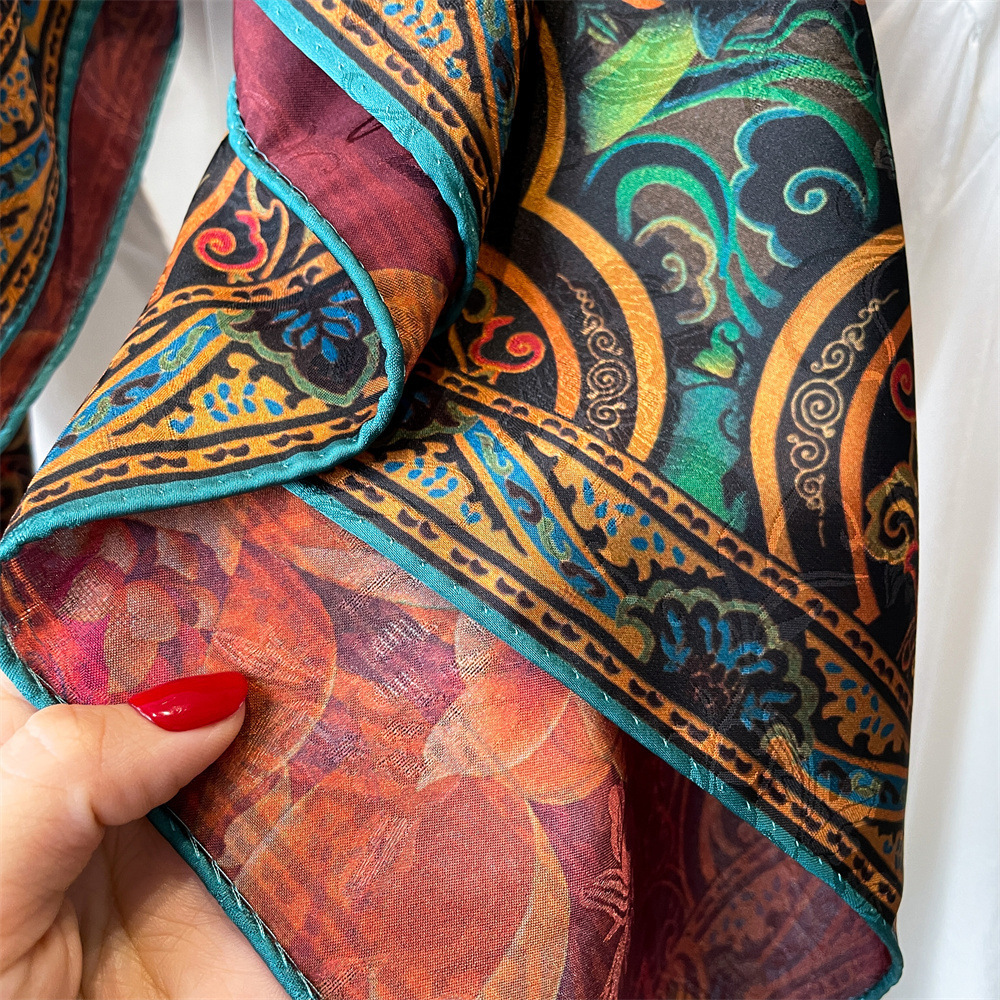 Printed Square Silk Scarf Elegant Chinese Style Shawl_voghion.com
