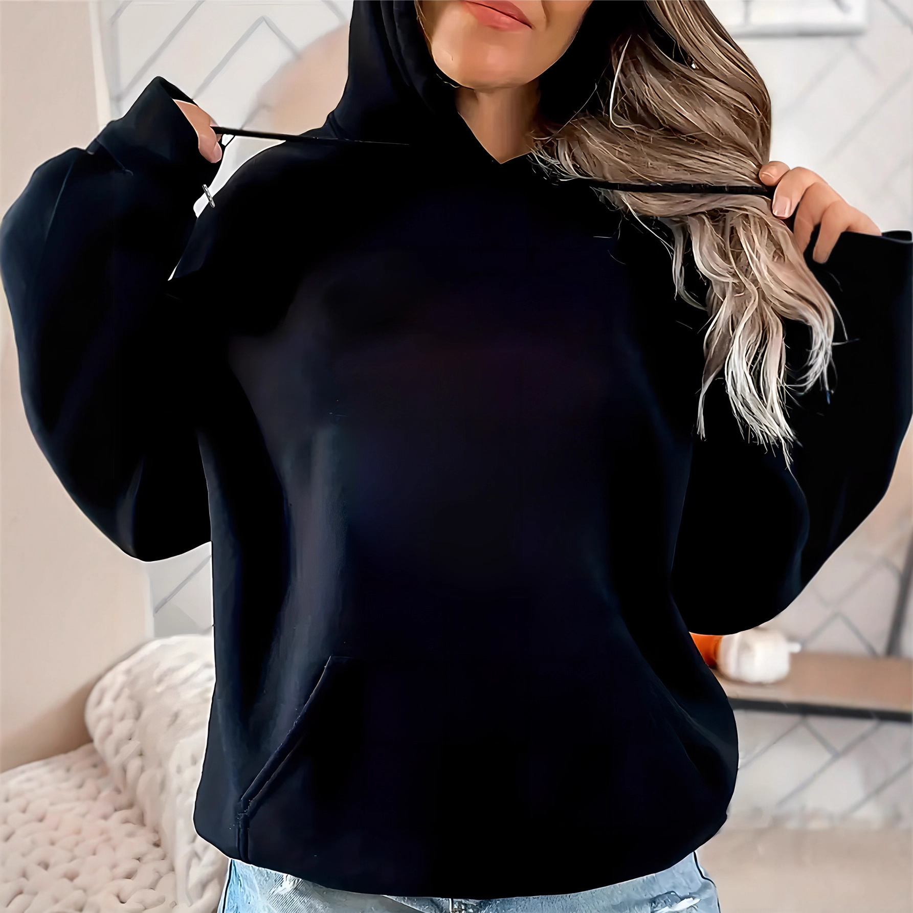 Felpa con cappuccio spessa, nuova, autunno inverno, versatile, ampia, con stampa floreale e teschio, per donna_voghion.com