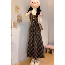 学院风格子背带连衣裙子女秋冬季2025新款小个子穿搭套装长裙