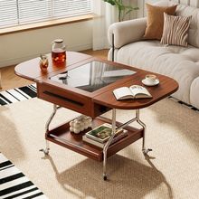 中古风可折叠茶几边几可移动收纳家用小户型客厅移动圆桌阳台推车