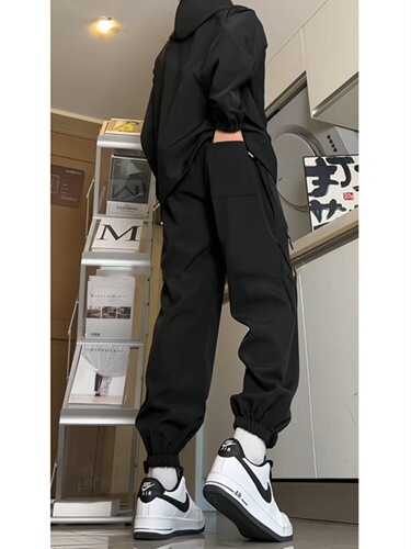 Black Combat Trousers for Men - Autumn Velcro Ankle Sports Pants - American Casual Style Functional Mountaineering Work Trousers