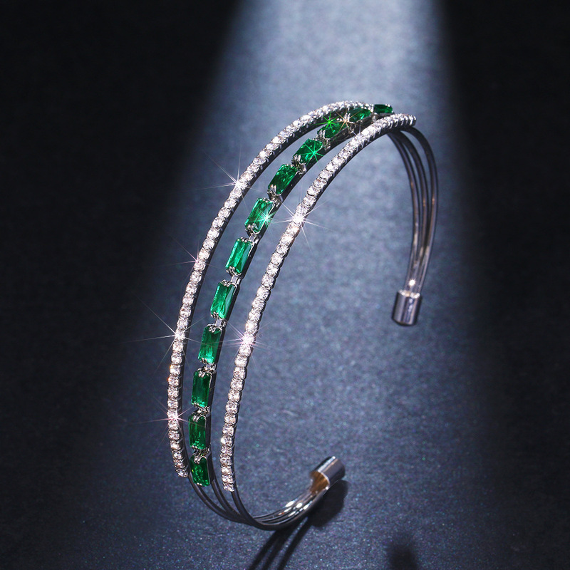 Copper Plated White K Emerald Bracelet Light Luxury Zircon Open Bracelet Simple Fashion Exquisite Cross-border Hot Selling Jewelry