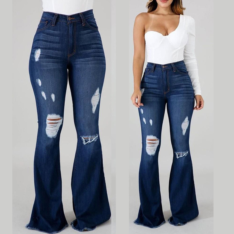 Pantalones Vaqueros Ajustados de Estilo Europeo y Americano para Comercio Exterior Transfronterizo, Pantalones Acampanados de Cintura Alta