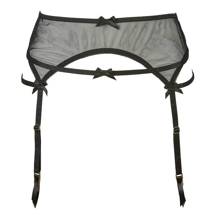 M188 transparent mesh sexy bow strap black temptation Garter golden buckle with clip stockings hot girl