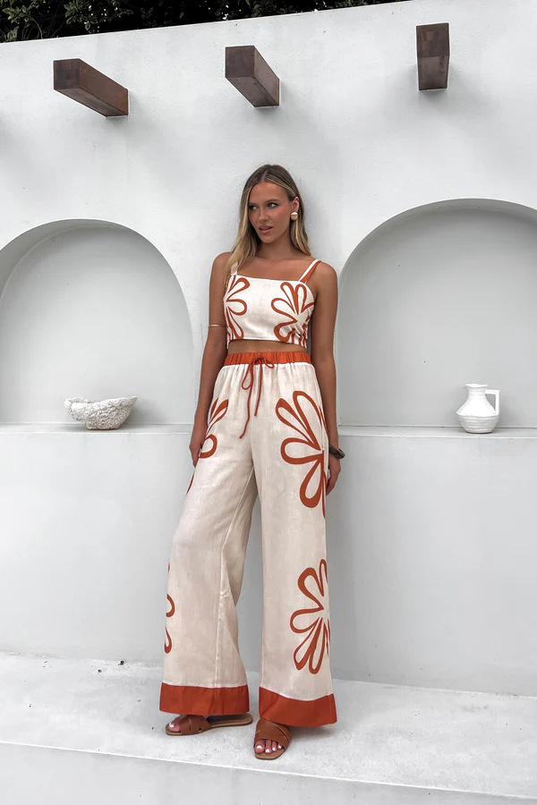 Streetwear Style Holiday Women's Streetwear Flower Polyester Pant Co-ord Set Pants Sets