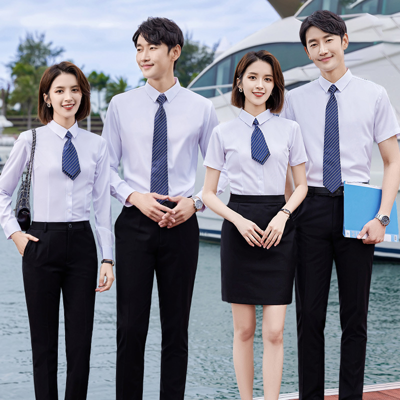 七谷娘职业白衬衫男女同款夏季短袖银行学校工作服教师正装白衬衣