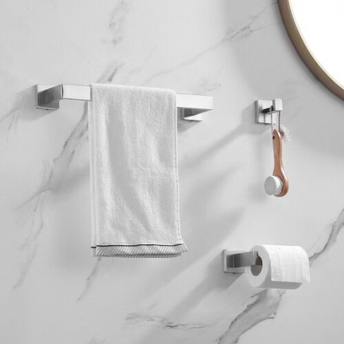 Cross-border stainless steel towel bar set square towel bar bathroom set wall-mounted towel rack bathroom set