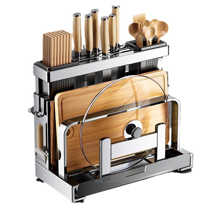 Estante de cuchillos de cocina de acero inoxidable, estante de tabla de corte, estante de almacenamiento integral de palillos y herramientas, estante de cuchillos de cocina