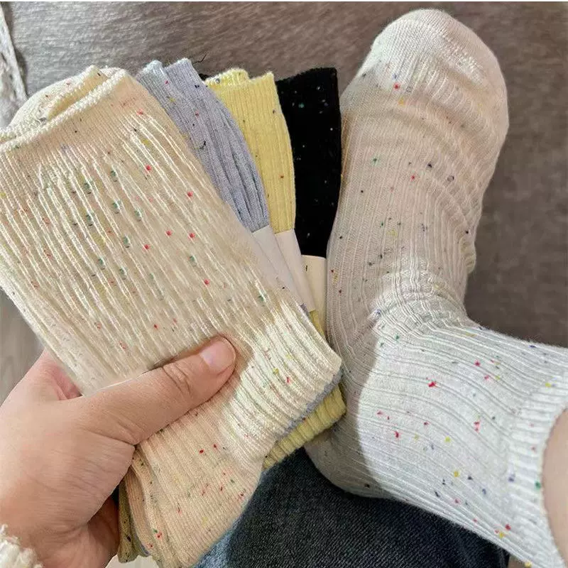 袜子女秋冬堆堆袜子女款中筒袜潮流棉ins潮彩色点子纱双针长筒袜