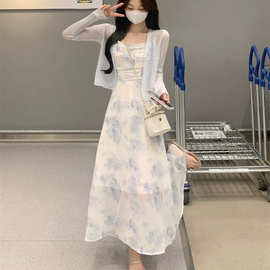 碎花吊带裙夏季复古法式甜美温柔风度假沙滩裙小个子长款连衣裙