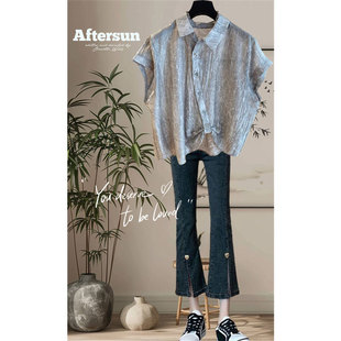 Designed thin jacquard short-sleeved shirt tops for fat girls, large size loose temperament slim shirts summer trend